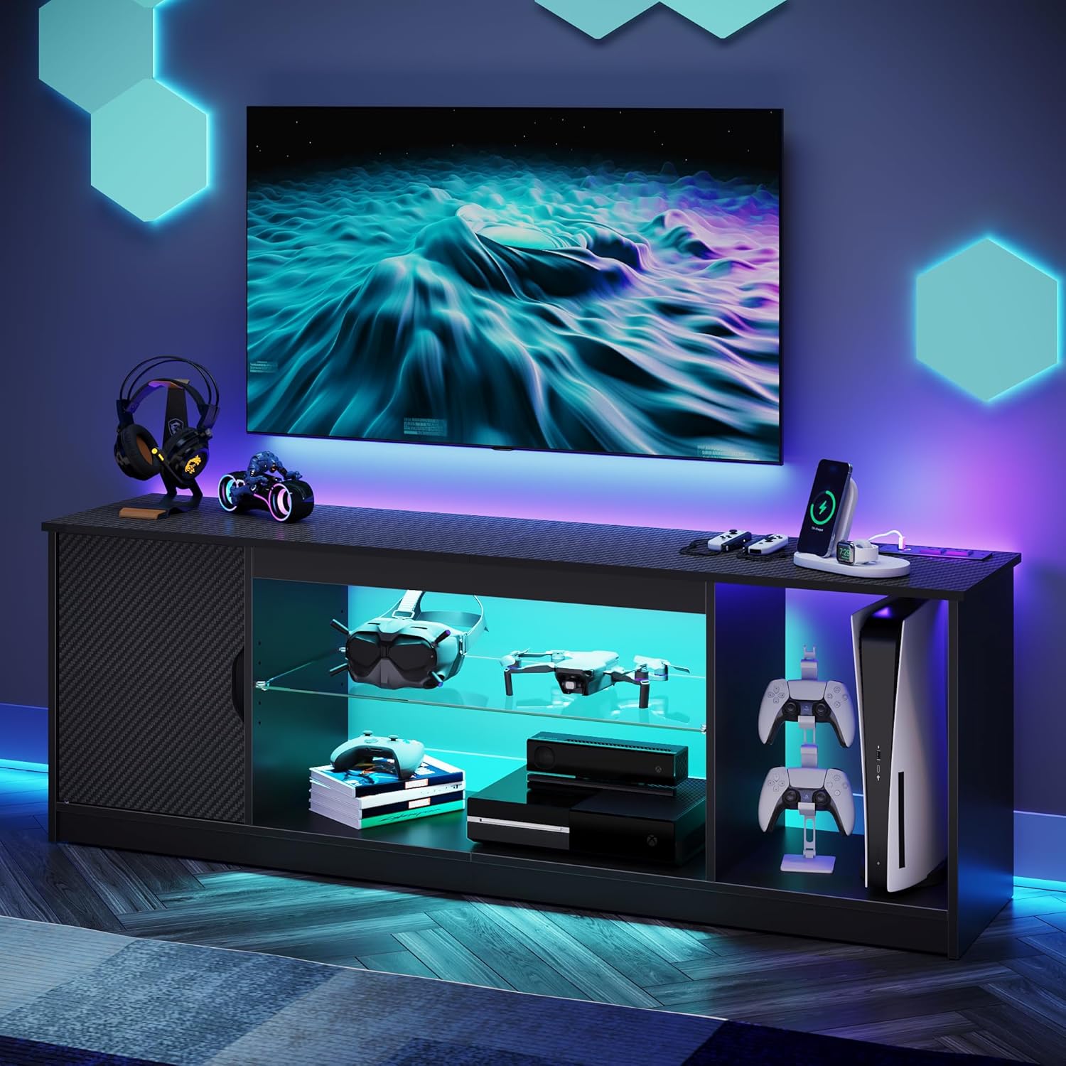 TV Stand with Power Outlets Ga - đánh giá và giá Gaming Console Room
