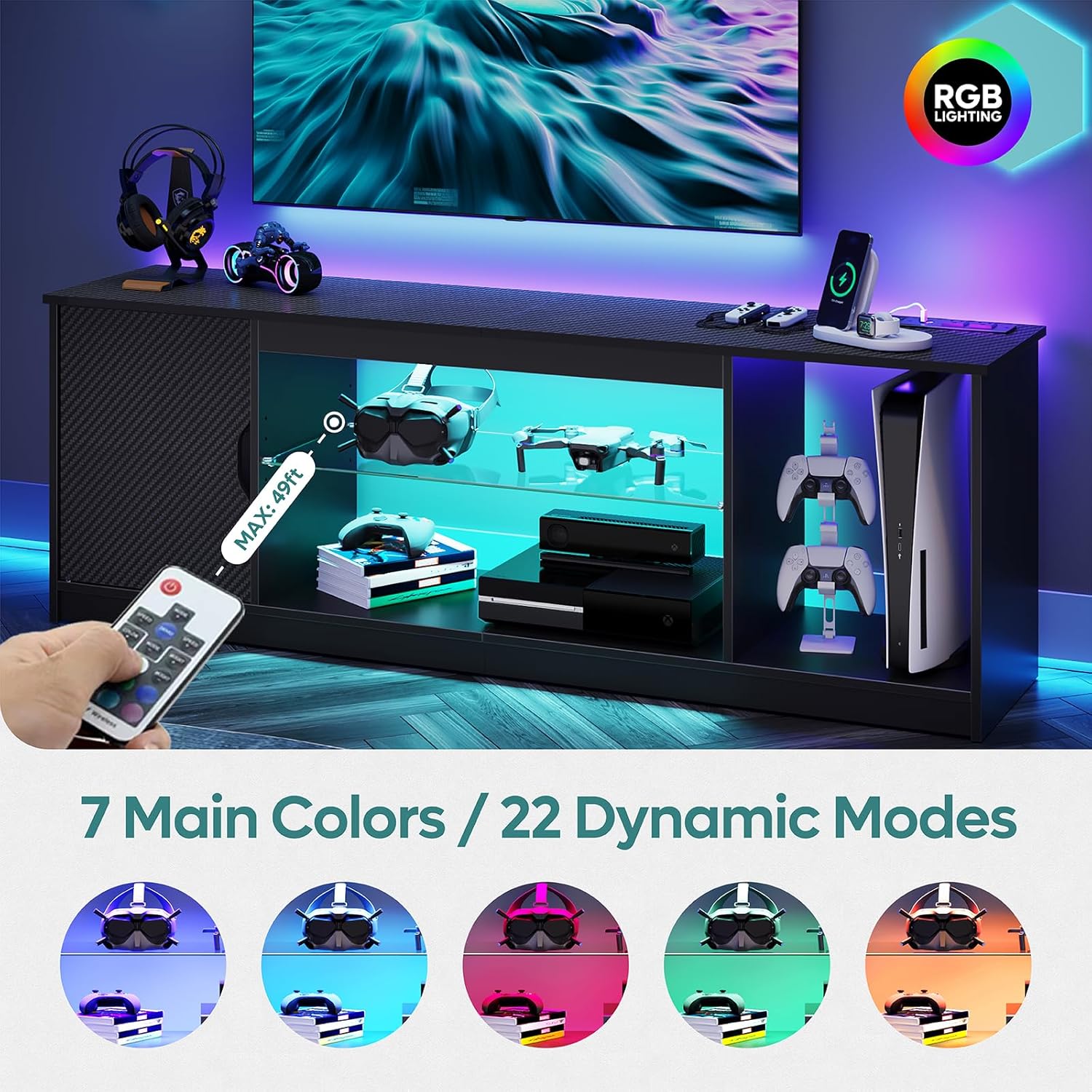 TV Stand with Power Outlets Ga - đánh giá và giá Gaming Console Room