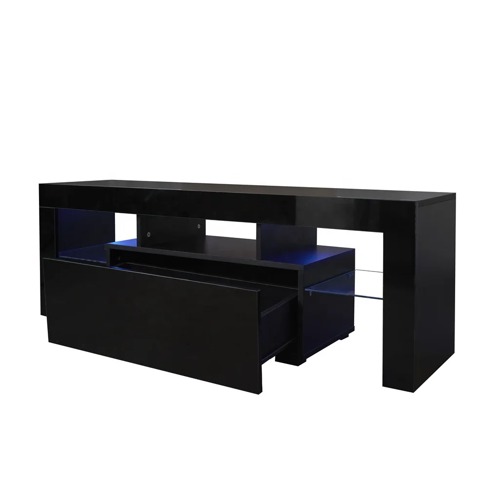 #Black TV Stand with LED RGB L - đánh giá và giá Gaming Console Room