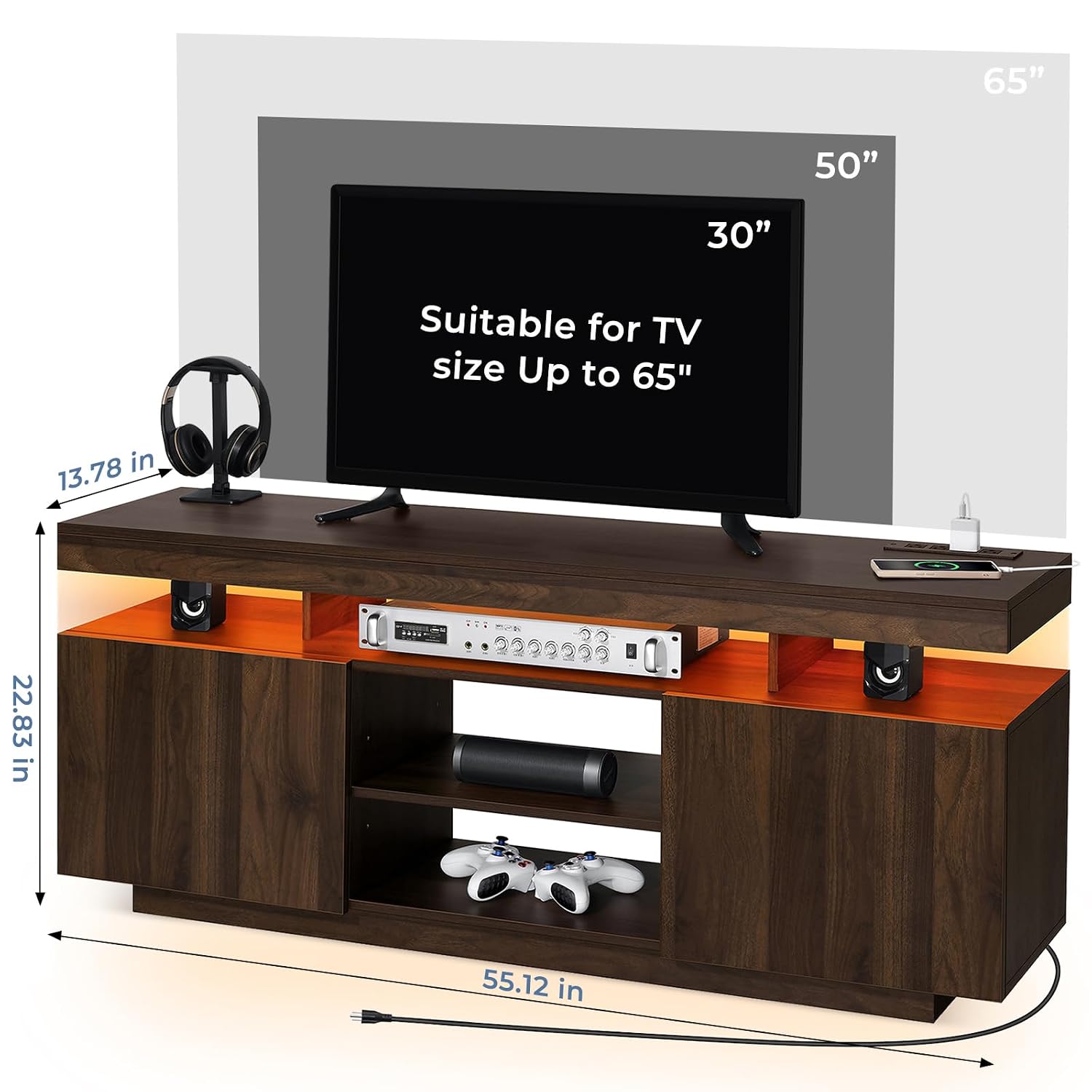 LED TV Stand with Power Outlet - đánh giá và giá Gaming Console Room