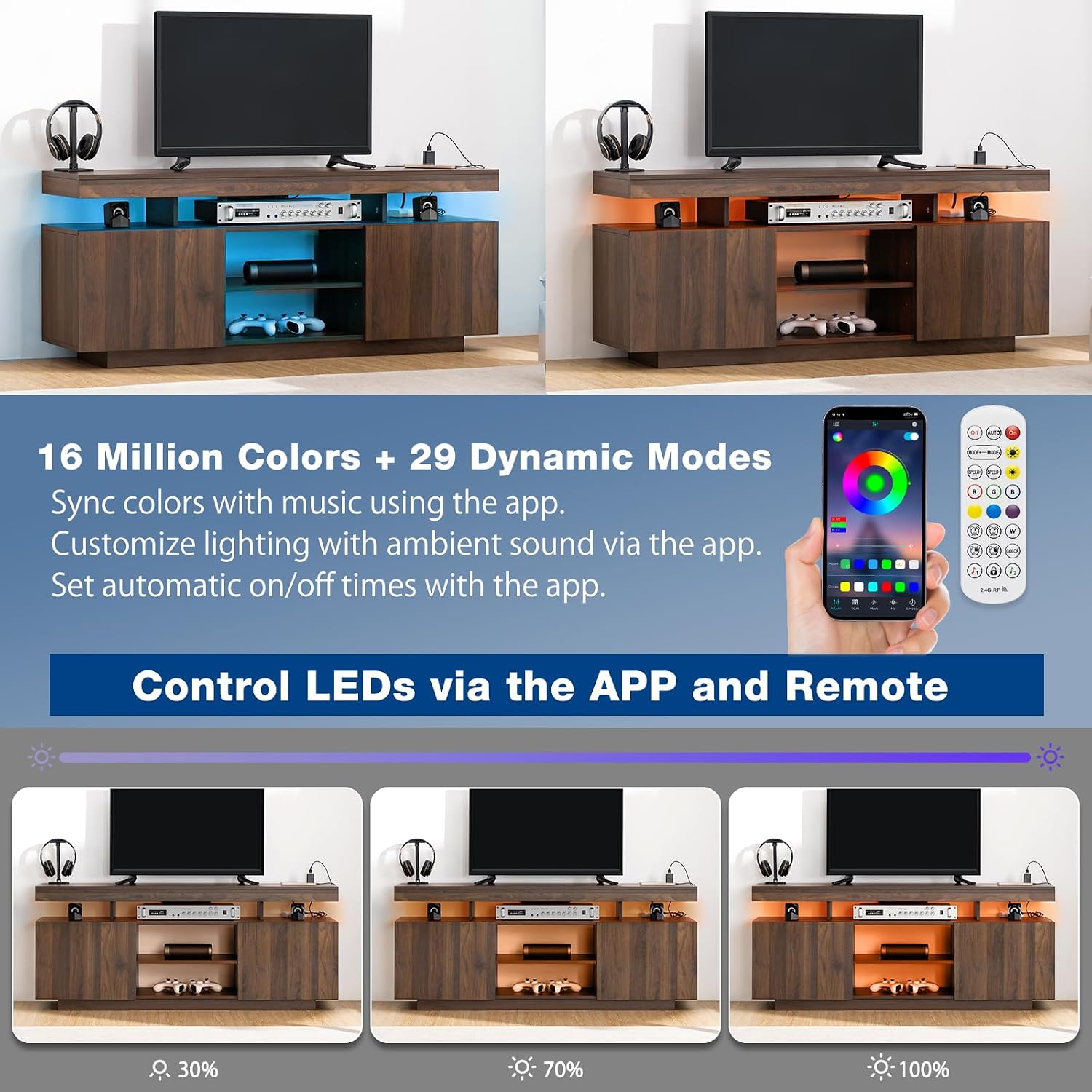 LED TV Stand with Power Outlet - đánh giá và giá Gaming Console Room