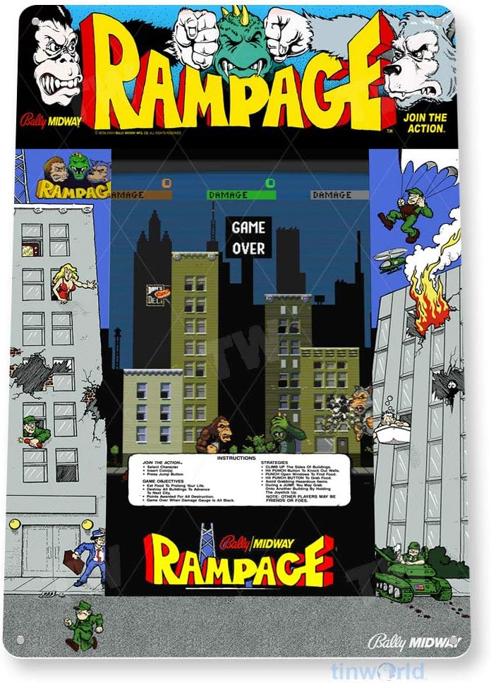 TIN SIGN Rampage Arcade Sign G - đánh giá và giá Gaming Console Room